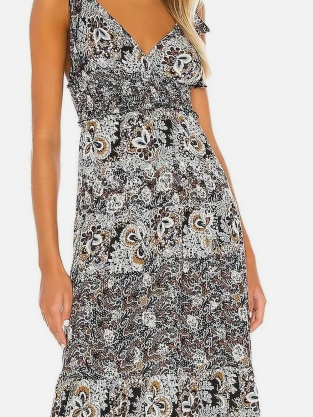Free People Black, Blue & Brown Paisley Maxi Dress